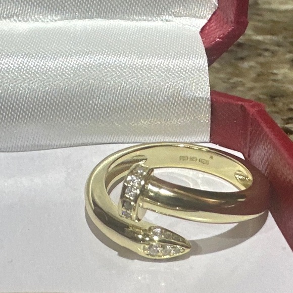 Gold Nail Bracelet & Ring w Zirconia 
Ring size 9 - Picture 8 of 9